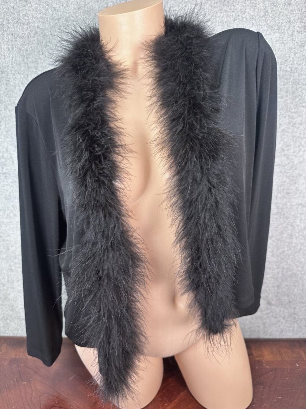 Vintage New Directions XL Women Top Faux Fur Trim Black Cardigan 3/4 Sleeve Y2k
